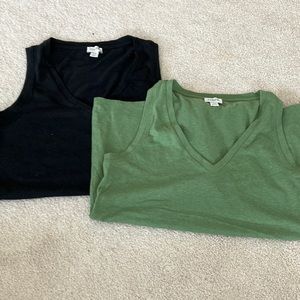 2 jcrew tanks green and black Xs GUC